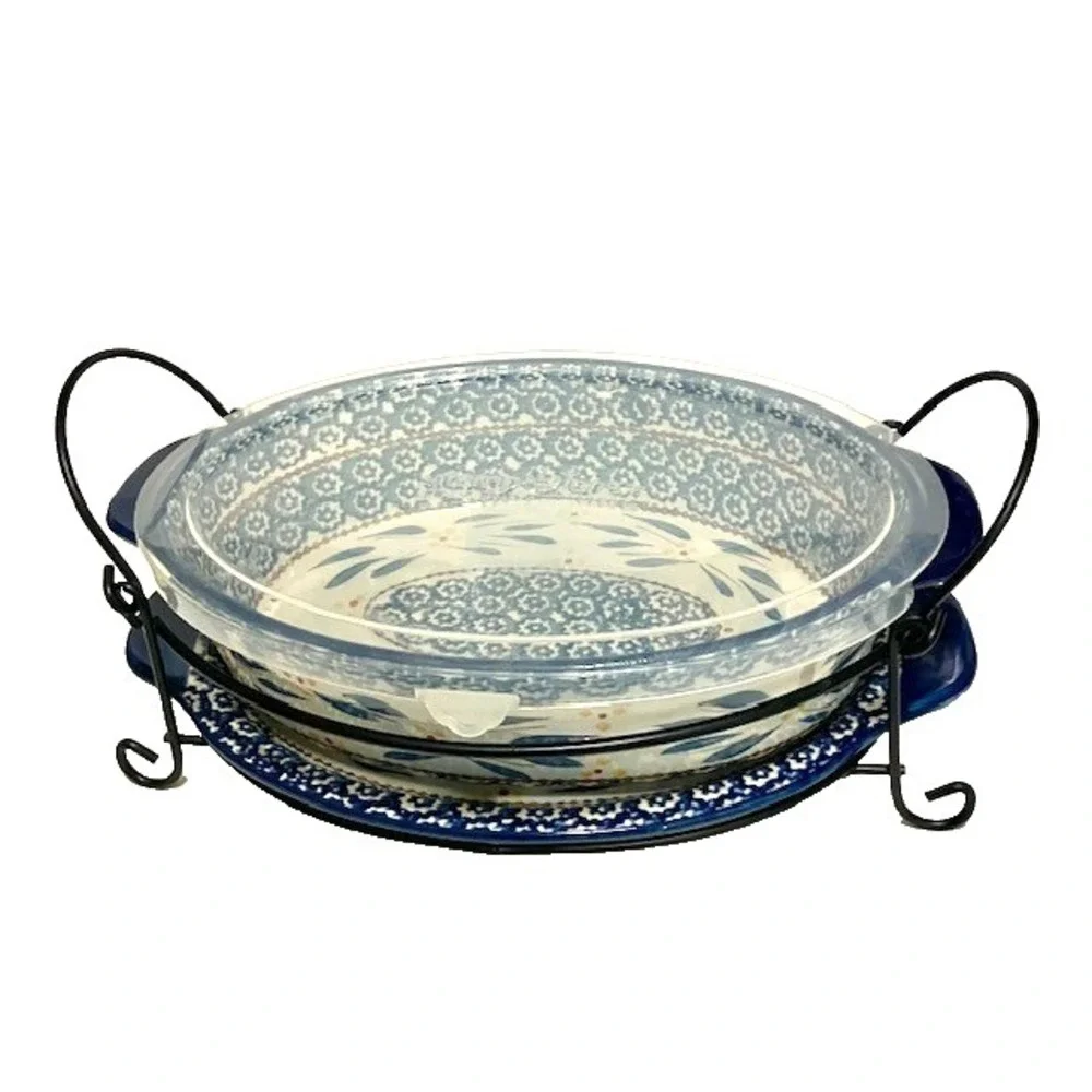 Temp-tations Presentable Ovenware By Tara Old World Blue 2.5 Qt Baking Casserole